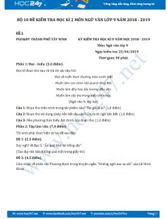 Bộ 10 đề kiểm tra HK2 môn Ngữ văn lớp 9 năm 2018 - 2019