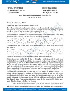 Đề kiểm tra HK2 môn Ngữ văn lớp 10 năm 2018-2019, trường THPT Lương Sơn