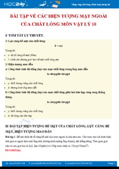 Phương pháp giải bài tập về Các hiện tượng mặt ngoài của chất lỏng môn Vật lý 10