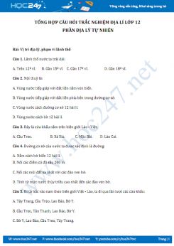 Tổng hợp câu hỏi trắc nghiệm Địa lí lớp 12: Phần địa lí tự nhiên