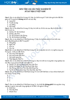 106 câu trắc nghiệm về Atlat Địa lí Việt Nam