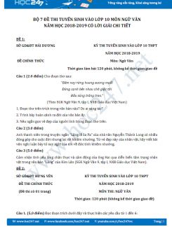 Bộ 7 đề thi tuyển sinh vào lớp 10 môn Ngữ văn năm học 2018-2019 có lời giải chi tiết