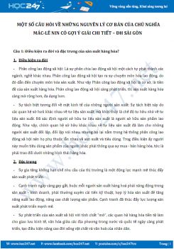 Một số câu hỏi môn học Những nguyên lý cơ bản của Chủ nghĩa Mác-Lênin có gợi ý giải chi tiết - ĐH Sài Gòn
