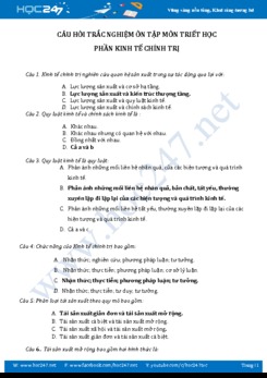 Câu hỏi trắc nghiệm ôn tập môn Triết học - Phần Kinh tế chính trị