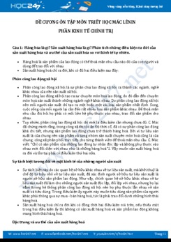 Đề cương ôn tập môn Triết học Mác Lênin - Phần kinh tế chính trị