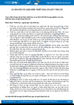 20 Câu hỏi tự luận môn Triết học có gợi ý trả lời