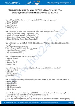 Câu hỏi trắc nghiệm môn Đường lối cách mạng của ĐCSVN có đáp án - Chương 2
