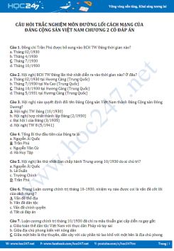 73 Câu hỏi trắc nghiệm môn Đường lối cách mạng của ĐCSVN - Chương 3