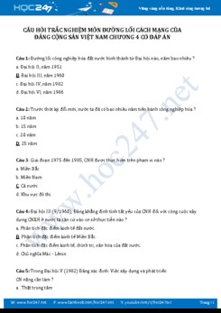 Câu hỏi trắc nghiệm môn Đường lối cách mạng của ĐCSVN có đáp án - Chương 4