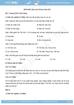 Đề thi HK2 môn Lịch Sử 8 năm 2019