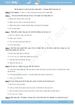 Đề thi giữa HK2 môn Lịch Sử 6 năm 2019 - Trường THCS Chu Văn An