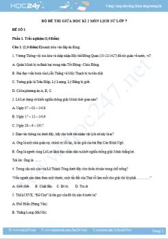 Bộ 7 đề thi giữa HK2 môn Lịch Sử 7 năm 2019