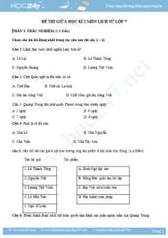 Đề thi giữa HK2 môn Lịch Sử 7 năm 2019