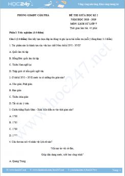 Đề thi giữa HK2 môn Lịch Sử 7 năm 2019 - Phòng GDĐT Cẩm Phả