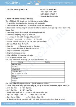 Đề thi giữa HK2 môn Lịch Sử 7 năm 2019 - Trường THCS Quảng Chu