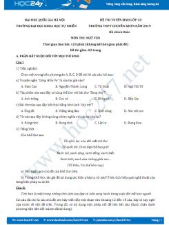 Đề thi vào lớp 10 Chuyên môn Ngữ văn năm 2019, Trường THPT Chuyên KHTN