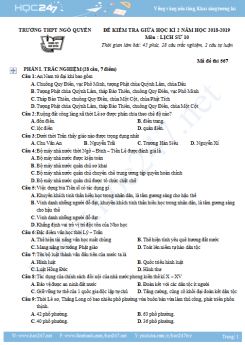 Đề kiểm tra giữa HK2 môn Lịch Sử năm 2019 - Trường THPT Ngô Quyền, Hải Phòng