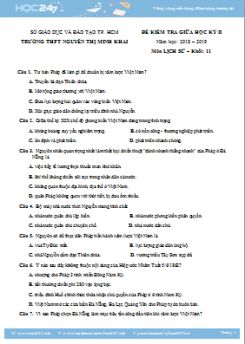 Đề thi giữa HK2 môn Lịch Sử 11 năm 2019 - Trường THPT Nguyễn Thị Minh Khai