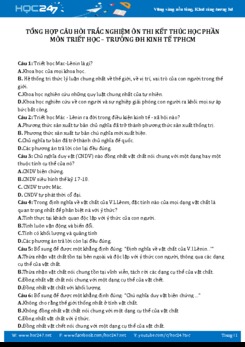 Tổng hợp câu hỏi trắc nghiệm ôn thi KTHP môn Triết học - ĐH Kinh tế TP HCM