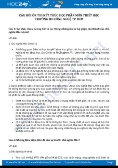 Câu hỏi ôn thi KTHP môn Triết học có gợi ý giải - ĐH Công nghệ TP HCM