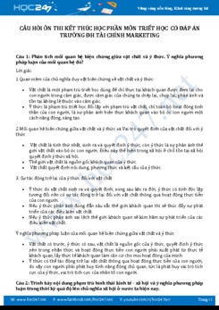 Câu hỏi ôn thi KTHP môn Triết học có gợi ý giải - ĐH Tài Chính Marketing