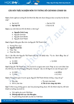 Câu hỏi trắc nghiệm môn Tư tưởng Hồ Chí Minh có đáp án