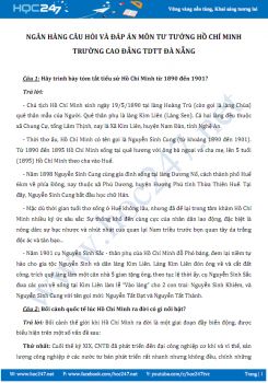 Hệ thống câu hỏi ôn thi môn Tư tưởng Hồ Chí Minh có đáp án - ĐH Công Nghiệp TP HCM