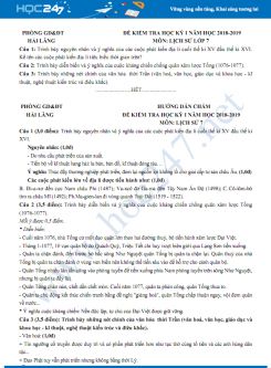 Đề thi HK1 môn Lịch Sử 7 năm 2018-2019 Trường THCS Hải Lăng