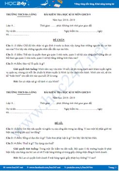 Đề thi HK2 môn GDCD lớp 9 năm 2019 Trường THCS Ba Lòng có đáp án