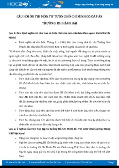 Câu hỏi ôn thi môn Tư tưởng Hồ Chí Minh có đáp án - ĐH Hàng Hải