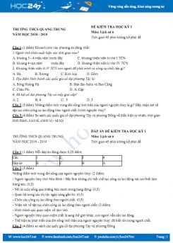 Đề thi HK1 môn Lịch Sử 6 năm 2018-2019 Trường THCS Quang Trung