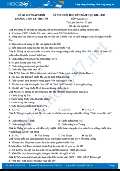 Đề thi HK2 môn Lịch Sử 12 năm 2019 - Trường THPT Lý Thái Tổ