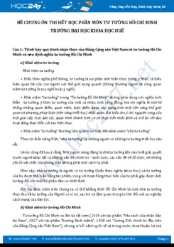 Đề cương ôn thi hết học phần môn Tư tưởng Hồ Chí Minh có đáp án - ĐH Khoa Học Huế