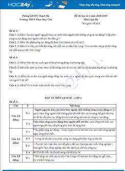 Bộ đề thi HK1 môn Lịch Sử 6 năm 2019 - Trường THCS Phan Huy Chú