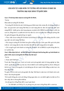 Câu hỏi tự luận môn Tư tưởng Hồ Chí Minh có đáp án - ĐH Kinh Tế Quốc Dân