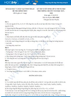 Đề tuyển sinh vào lớp 10 môn Hóa năm 2019 - 2020 Trường THPT Chuyên Ninh Thuận