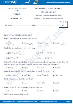 Đề kiểm tra 1 tiết Chương 5 Toán 11 năm 2019 Trường THPT Phan Chu Trinh