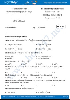 Đề kiểm tra 1 tiết Chương 5 Toán 11 năm 2019 Trường THPT Triệu Quang Phục