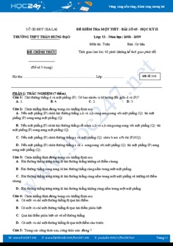 Đề kiểm tra 1 tiết Chương 3 Hình học 11 năm 2019 Trường THPT Trần Hưng Đạo