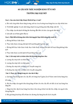 40 câu hỏi trắc nghiệm Kinh tế vi mô - ĐH Mở TP. HCM