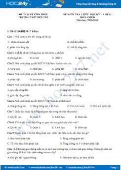 Đề kiểm tra 1 tiết HK2 môn GDCD lớp 11 năm 2019 Trường THPT Bến Tre