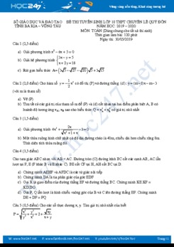 Đề thi tuyển sinh 10 môn Toán năm 2019 Trường THPT Chuyên Lê Quý Đôn - BRVT (Đề chung)