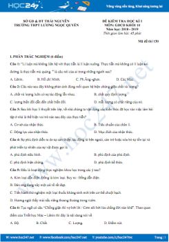 Đề thi HK1 môn GDCD lớp 10 Trường THPT Lương Ngọc Quyến năm 2018 - 2019