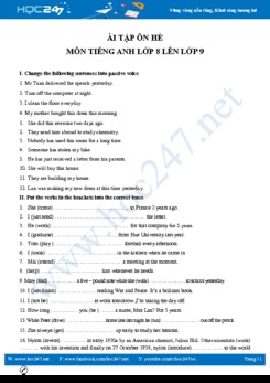 Bài tập ôn tập hè môn Tiếng Anh lớp 8 lên lớp 9