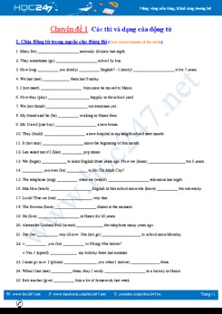 Bài tập bổ trợ ngữ pháp Tiếng Anh lớp 8