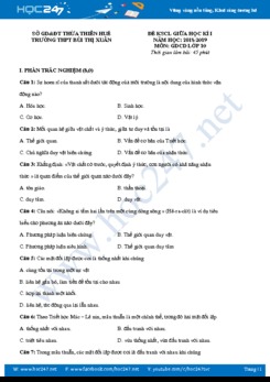 Đề KSCL giữa HK1 môn GDCD lớp 10 Trường THPT Bùi Thị Xuân năm 2018 - 2019
