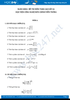 Ngân hàng đề thi toán cao cấp A1 - HV Công nghệ Bưu chính Viễn thông