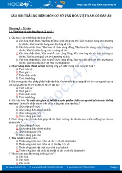 Câu hỏi trắc nghiệm môn Cơ sở văn hóa Việt Nam có đáp án