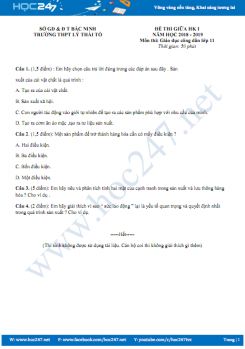 Đề thi giữa HK1 môn GDCD lớp 11 Trường THPT Lý Thái Tổ năm 2018 - 2019 có đáp án