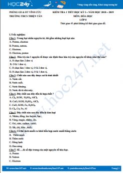 Đề thi giữa HK1 năm 2018 - 2019 môn Hóa 8 Trường THCS Thiện Ân